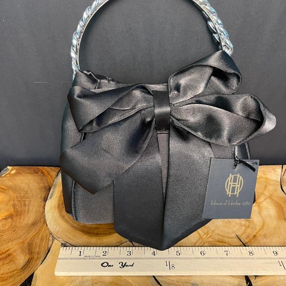House of Harlow 1960 black satin bow shoulder/handbag. NWT